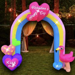  9 FT Inflatable Valentine's Day Archway Arch with Flamingo Love Herat Decoration LED Light Up for Lawn Yard Garden Hloliday Party Outdoor Indoor Deco
