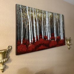 Canvas Art – Birch Tree Forest with Red Foliage 