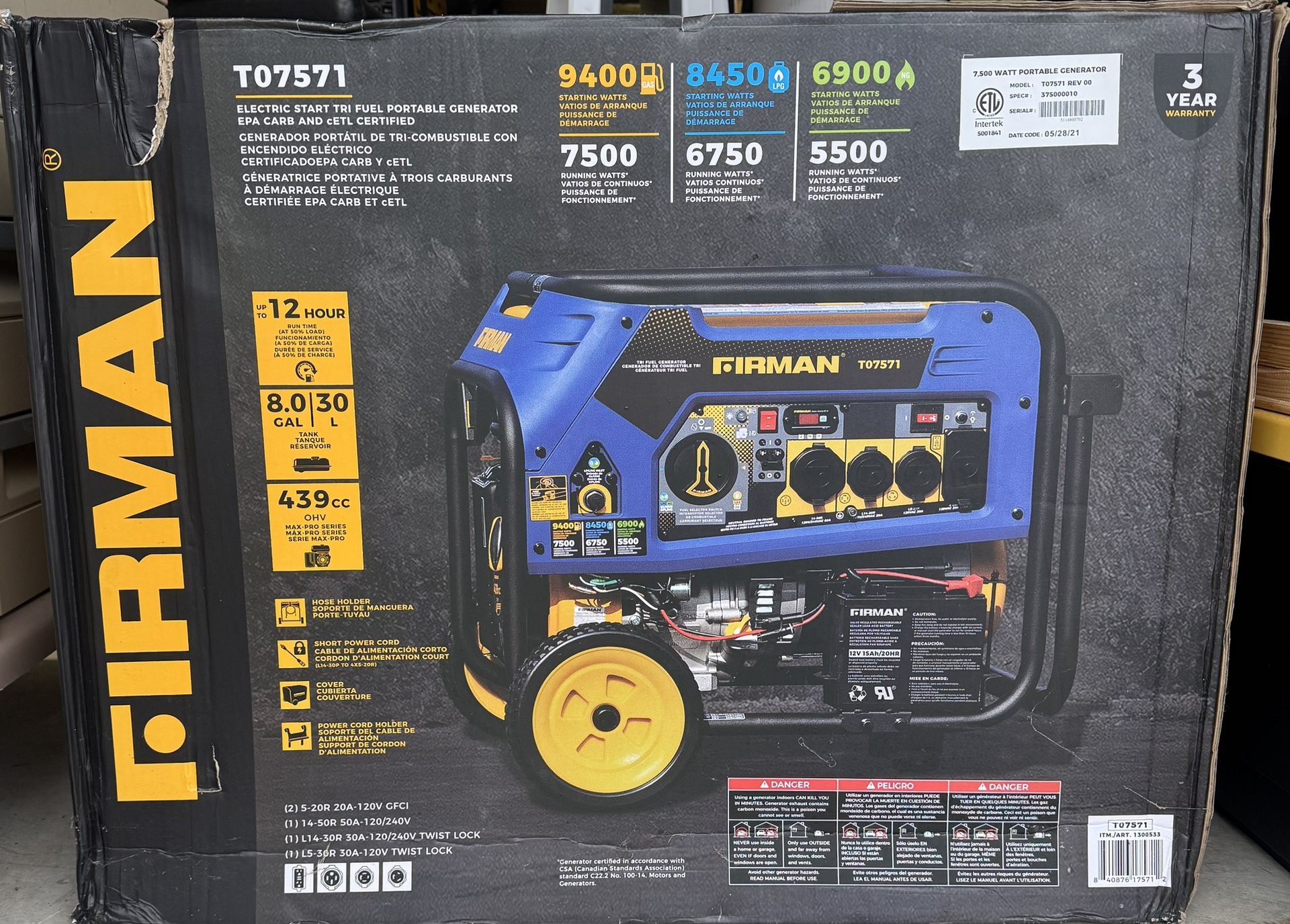 Firman - Electric Start Tri Fuel Portable Generator