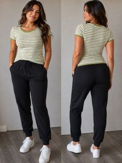 Women’s Black Drawstring Jogger Pants Casual Everyday Bottoms