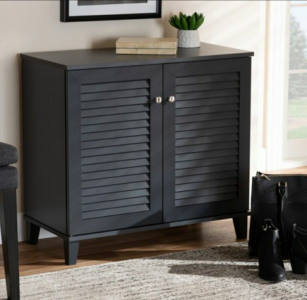 Baxton Studio Coolidge Modern Dark Grey 4-Shelf Shoe Cabinet