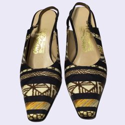 Salvatore Ferragamo Satin Animal Print Slingback Heels - Size 8