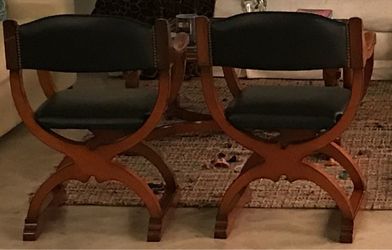 Antiques Director Chairs English Style Green Leather and wood 2