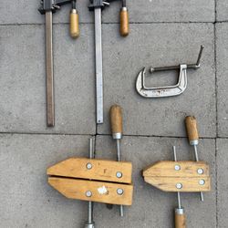 Set Of Clamps, Wooden And F-clamps, C-clamp