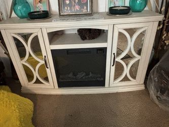 Solid Wood Electric Fireplace TV Console w/ Heater – White/Cream $350 OBO