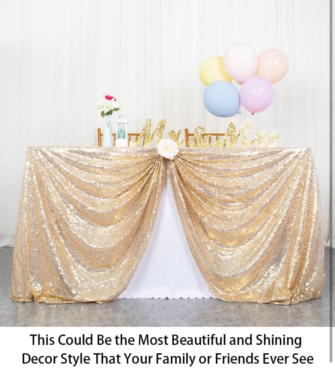 ShinyBeauty Sequin Tablecloth 90x132-Inch Light Gold Rectangle Table Cloth Glitter Table Cover Champagne Gold Tablecloth Decorative Table Overlay Spar