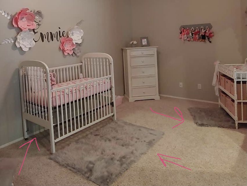 Crib And 2 Faux Fur Rugs