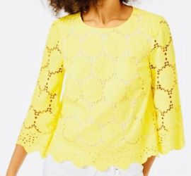 NWT Lilly Pulitzer Mariella Top Lilly's Yellow Eyelet Floral Scallop Sz XXS $148