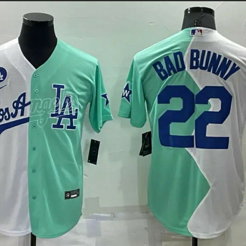Fan Made Los Angeles Dodgers Bad Bunny #22 Baseball Jersey White Green  Gifts