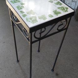 Vintage Wrought Iron & Tile Plant Stand 