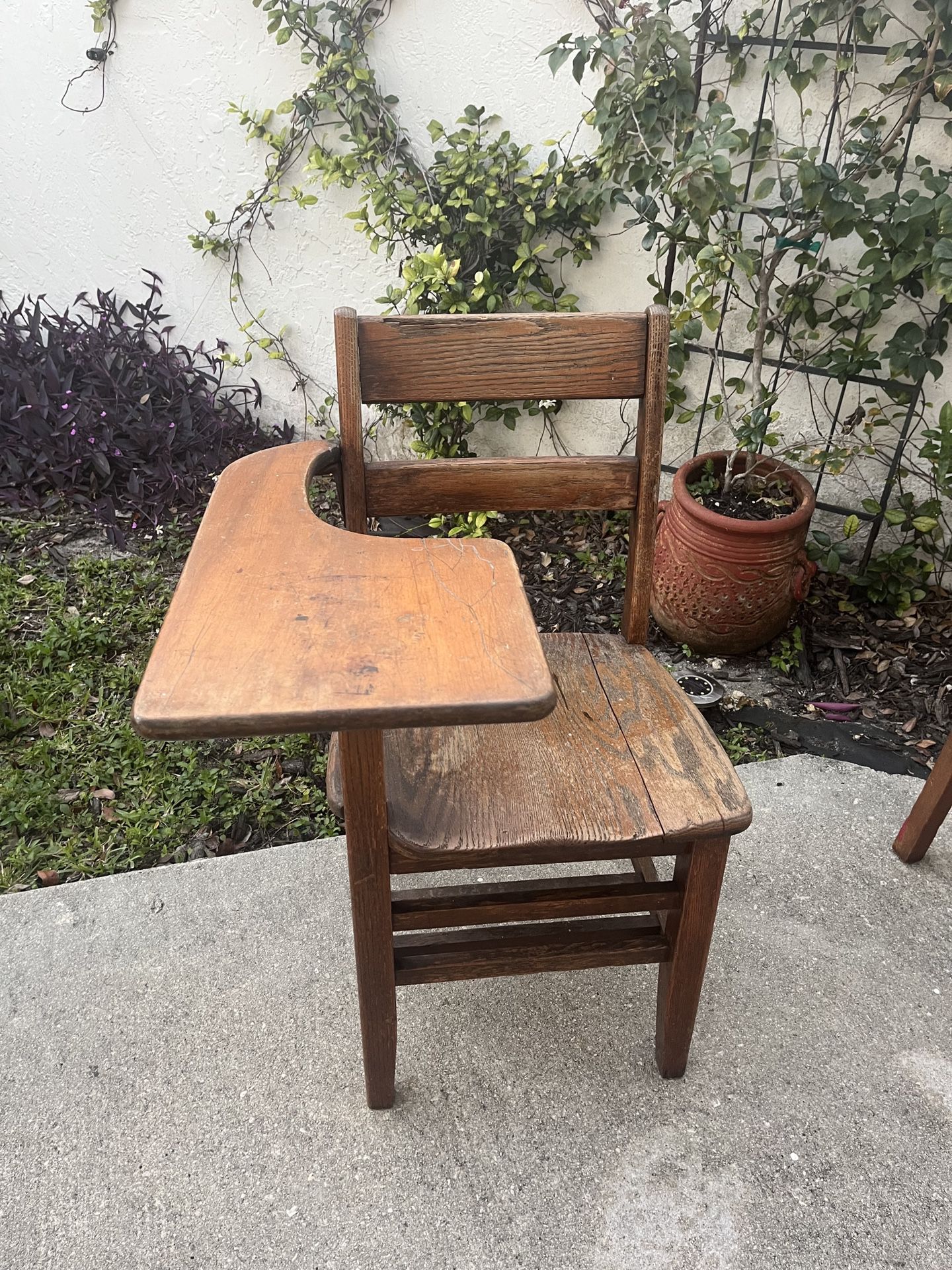 Vintage Solid Genuine Wood Antique Nostalgic School College Academic Desk Chair For Restoration DIY 