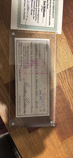 Ted Williams Personal Signed Check With Coa