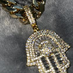 14k gold cuban chain & hamsa pendant set 