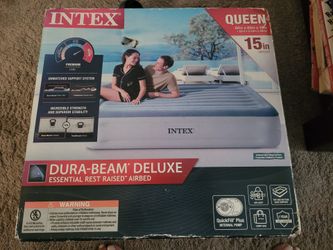 NEW INTEX QUEEN SIZE DOUBLE HIGH AIR BED, NEW IN BOX WITH BUILT IN PUMP