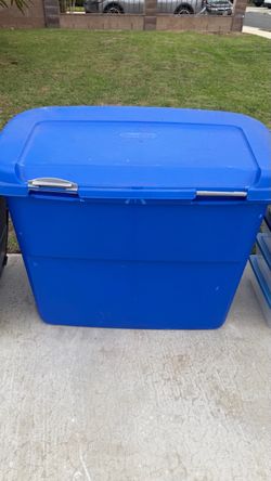 Two Sterilite Large Blue Plastic Storage Tote with Lid
