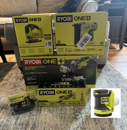 * NEW POWER TOOLS * Ryobi One+ 18V Power Tools (nailer, saws,  multitool, sander, jig, batteries)