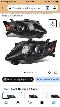 DNA MOTORING HL-OH-RX35010-BK-AM Pair of Factory Headlights Compatible with 10-12 Lexus R350, Black/Amber