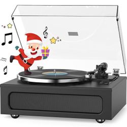 Wockoder All -in-1 LP TURNTABLE RECORD PLAYER build In 4 Speakers And Bluetooth 