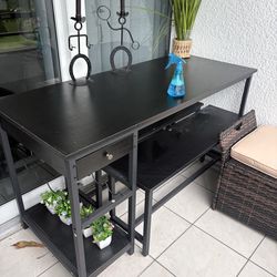 Black Dining Table Set with 2 Chairs, 2 Drawers & Storage Shelf