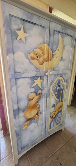 Vintage Ragazzi Hand-Painted Teddy Bear Nursery Armoire / Wardrobe