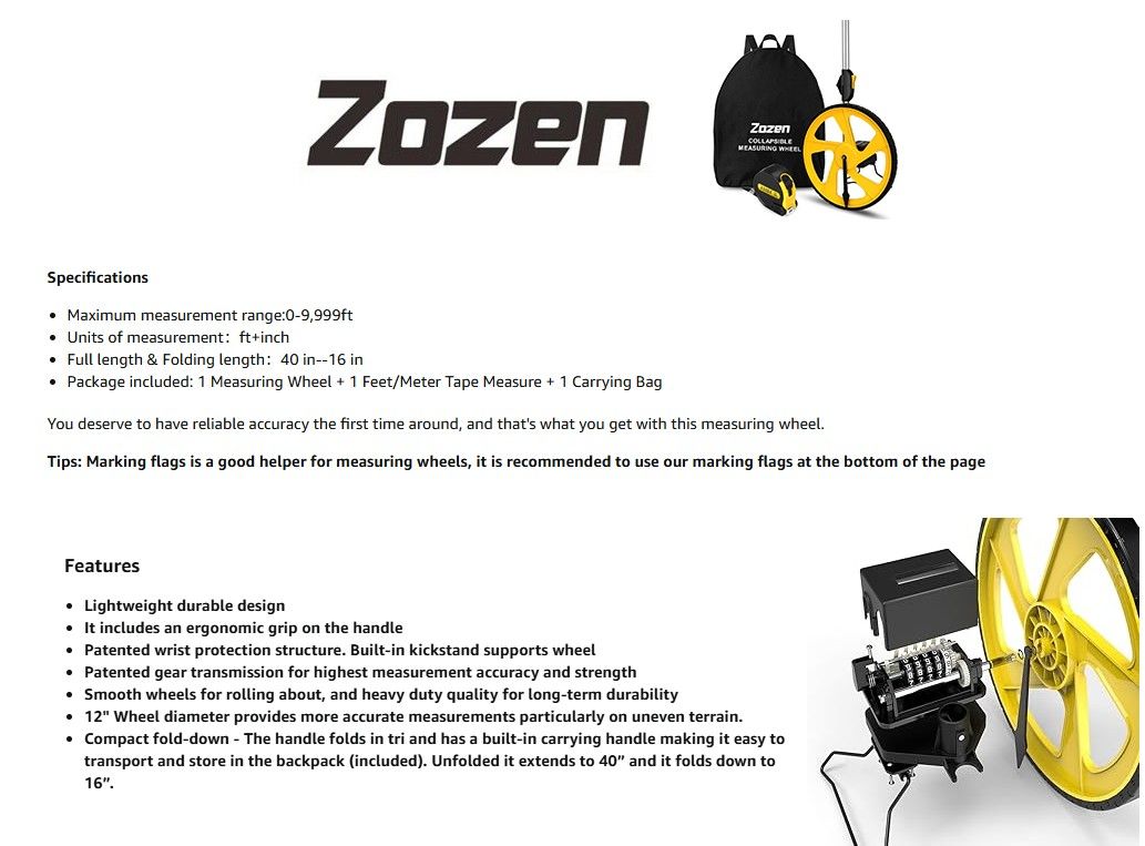 Zozen Mechanical Collapsible Measuring Wheel w/ Carrying Bag & 6 Rolls of Tape