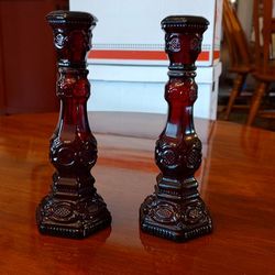 Avon 1876 Cape Cod Ruby Red Candlestick Holders