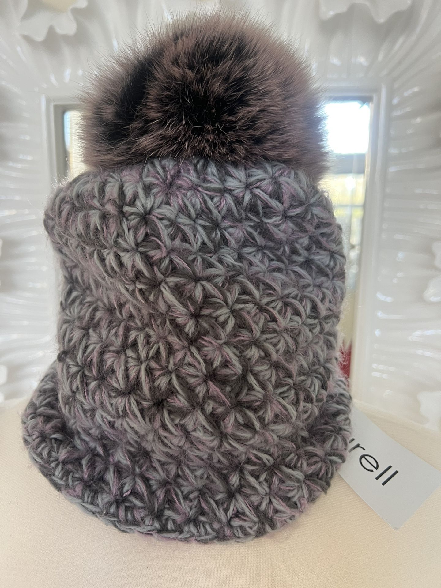 Surell Knit Hat With Fox Fur Pom