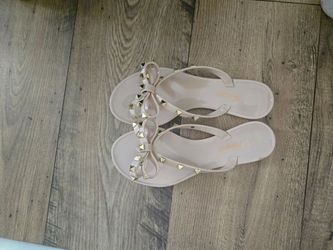Nude Jelly Flip Flops with Gold Studs