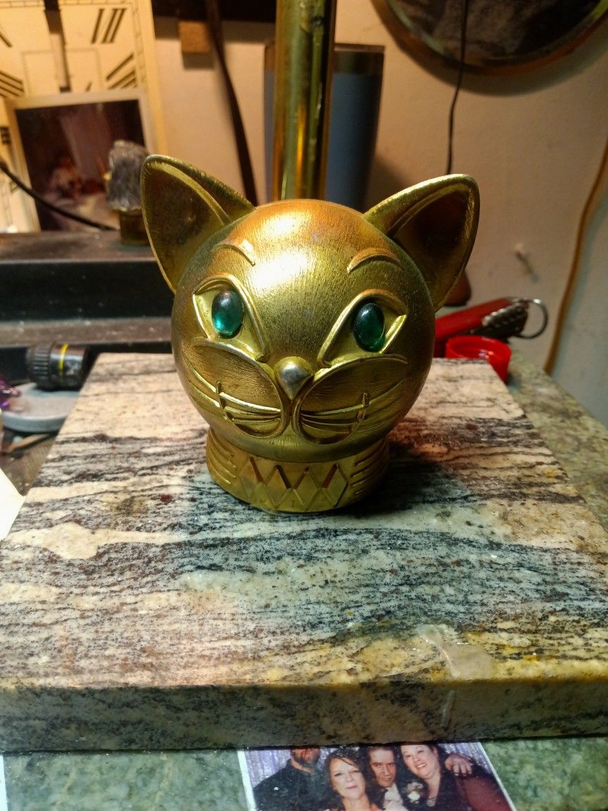 Vintage Cat Head Napier Company Green Glass Eyes 1950s.