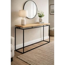 Modern Industrial Solid Wood & Black Metal Console Table/Entryway/Sofa Table