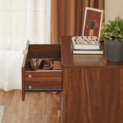 Fluted 3 Drawer Dresser Set of 2, Mid-Century Modern Tall Chest of Drawers with Vertical Grooved Design, Solid Wood Storage Cabinet with Metal Handles