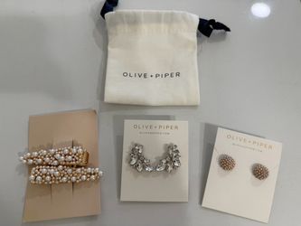 Olive and Piper fashion jewelry lot earrings gold hair clips pearl silver crystal