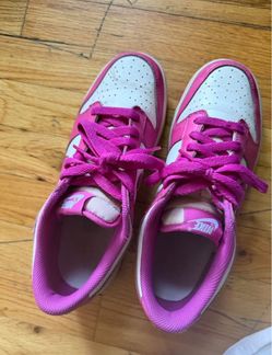 Pink and white nike dunks