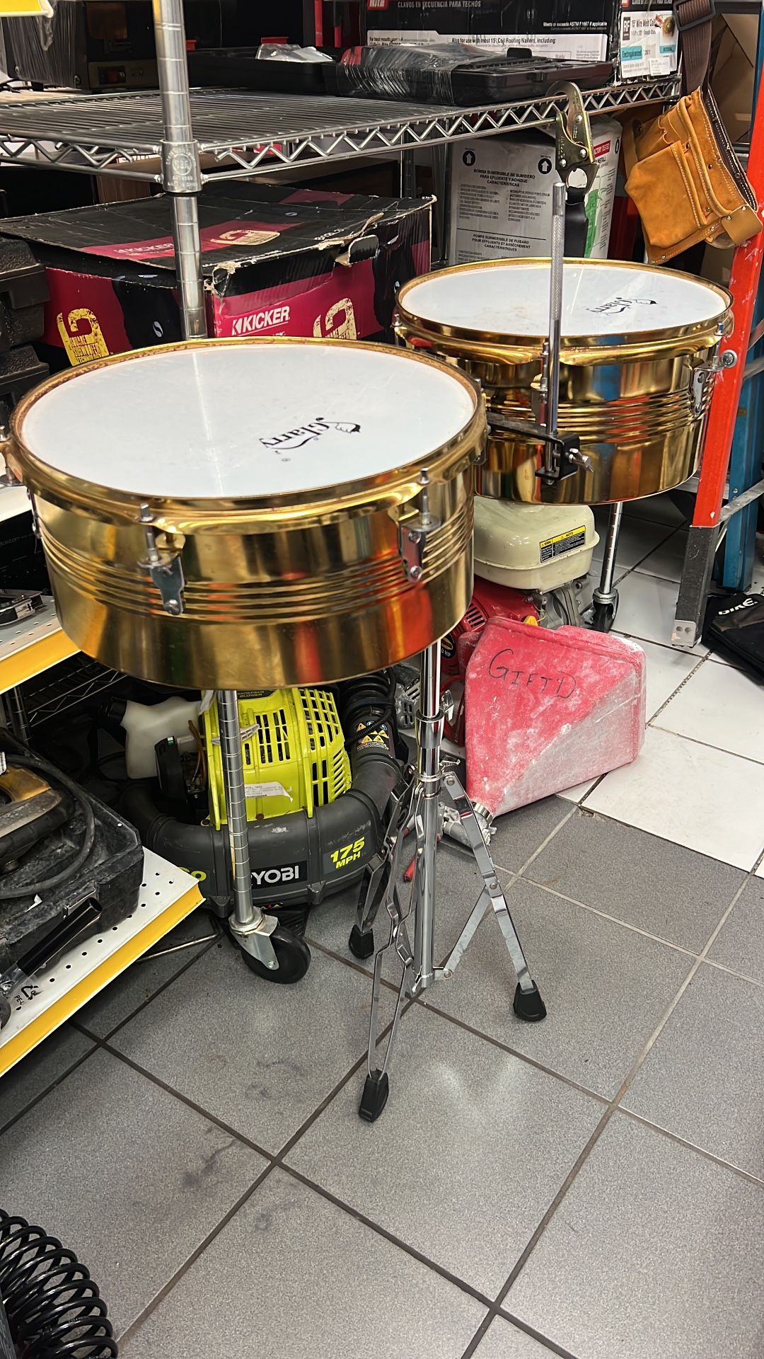 Glarry 2 Piece Timbales Percussion Drum Set With Stand
