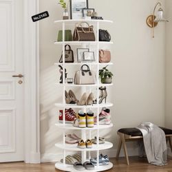 7-Tier Rotating Shoe Rack Tower with Anti-tip Fitting, 360 Spinning Rack with Steel Rods, Free Standing Round Shoe Rack, Lazy Susan Shoe Storage Organ