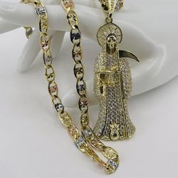 La Santa Muerte ZC Transparente Y Cadena Baño Orò 18/Gold Plated The Grim Reape