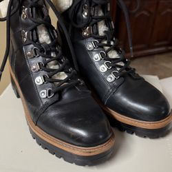 Marc Fisher Isabel Ankle Bootie Winter Boots Faux Fur Black Leather Size 8.5