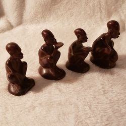 SET OF 4 HANDCARVED WOOD AFRICAN FIGURINES