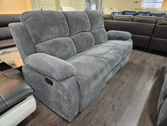 New in stock gray color fabric livingroom 2pc sofa loveseat recliner set special