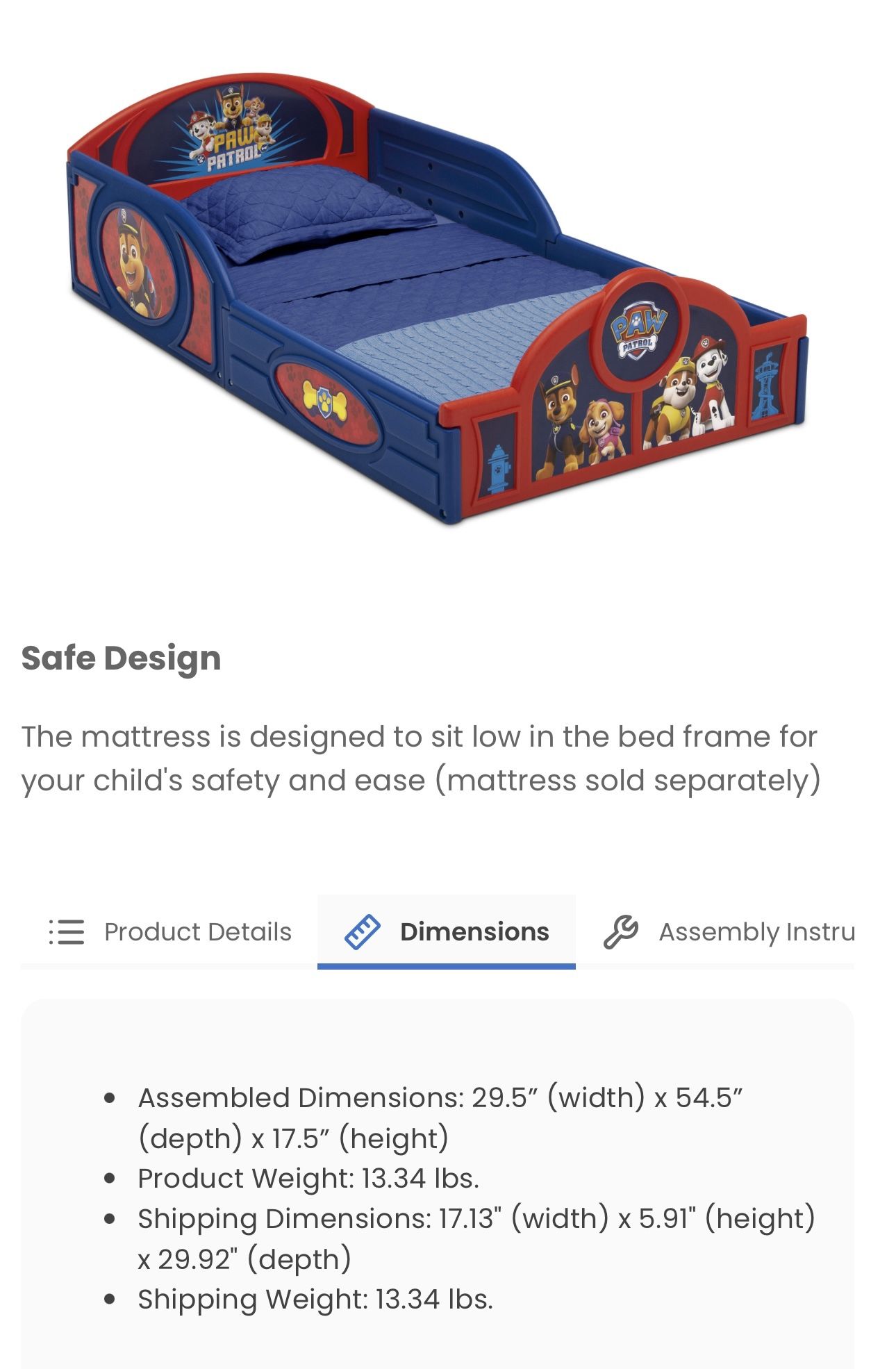 New Paw Patrol Toddler Bed (Mattress Not Included )