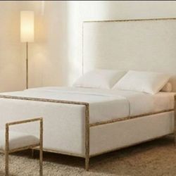 Brand New Beige & Gold Queen Bed Frame (Available In Eastern King)
