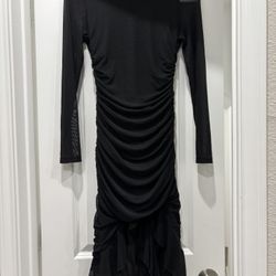 Black Long Sleeve Midi Dress - Size XS (New)