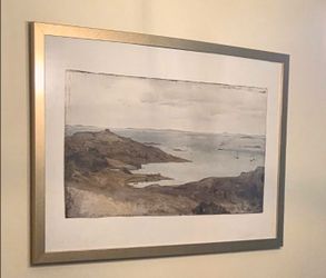 Framed Coastal Watercolor Art 24 x 36