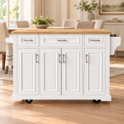White Drop-Leaf Kitchen Cart