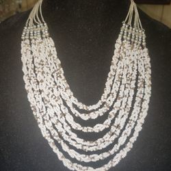 White & Gold Beads 7 Strands on Silver Plated by AVENUE