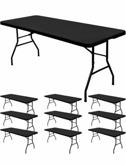 10 Pack Stretch Table Top Cap Cover, Black, 30" x 96" Fits 8' Tables, Spandex Table Covers Washable Rectangle Tablecloth Protector for Indoor Outdoor 