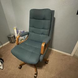 Office Desk Chair Teal Green Wood Legs Rolling