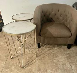 Accent Chair with 2 Marble Side Tables