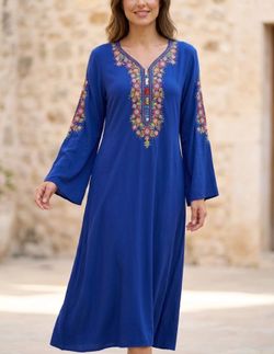 🌟 Beautiful Authentic Syrian Embroidered Kaftan Dress / Jalabiya (Size L) 🌟