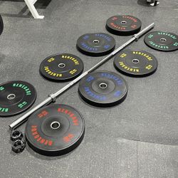 New Renegade 230 Pound Olympic Bumper Plate Set With Chrome CrossFit Olympic Barbell Free Delivery 🚚 